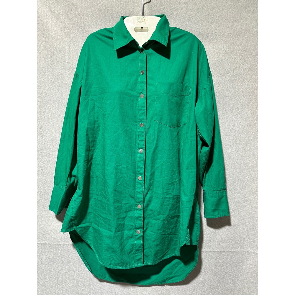 Maeve XS Green Button Down Tunic Long Sleeve Shirt Oversized Magnetic buttons